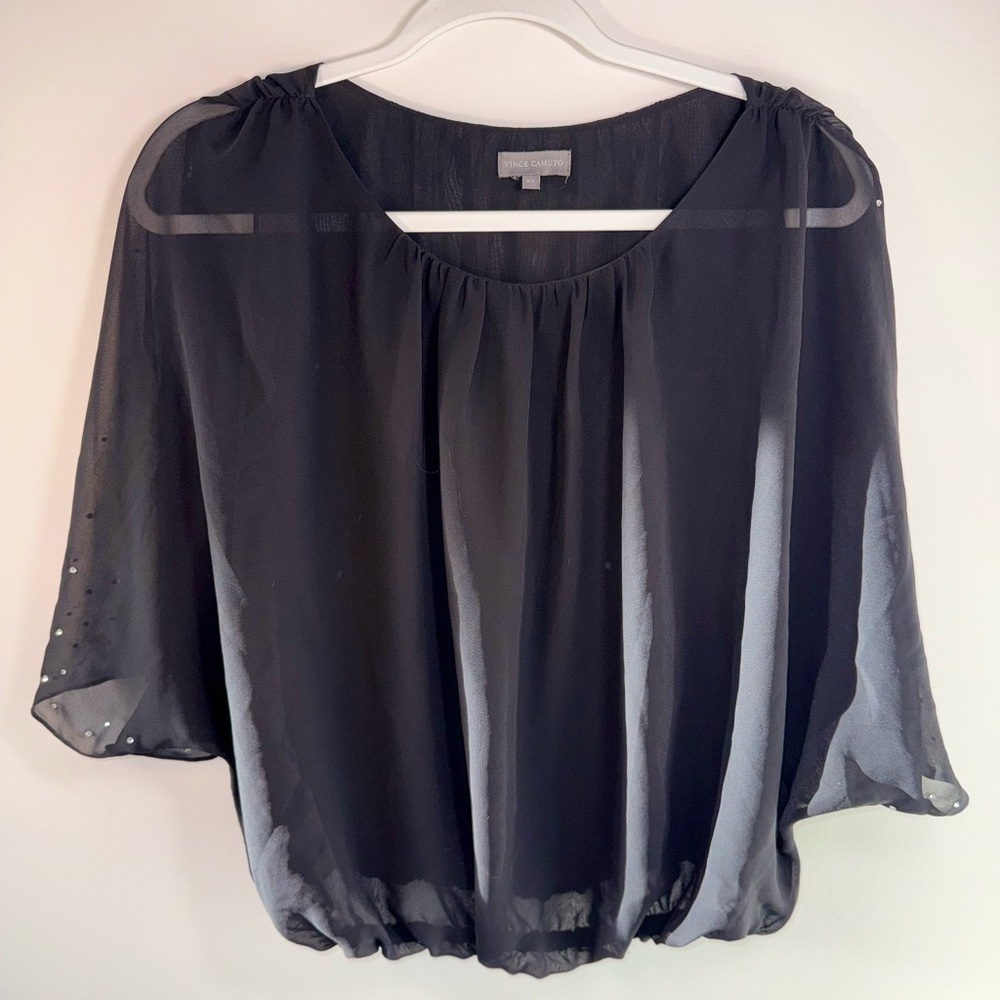 Vince Camuto Sheer Sequins Womens Black Blouse size XS